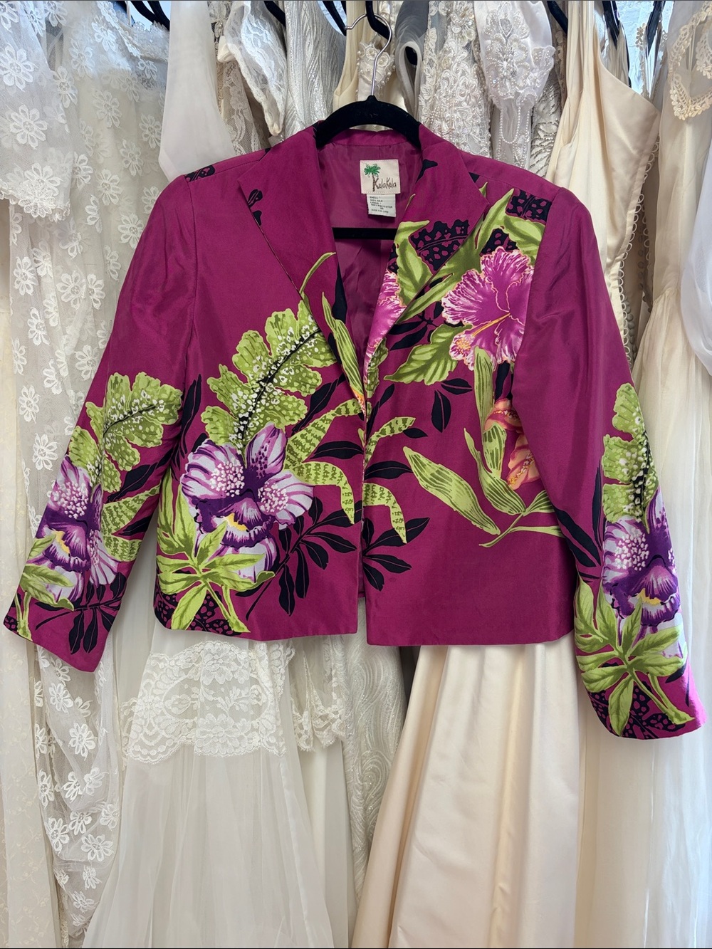Silk Magenta Tropical Floral Cropped Jacket